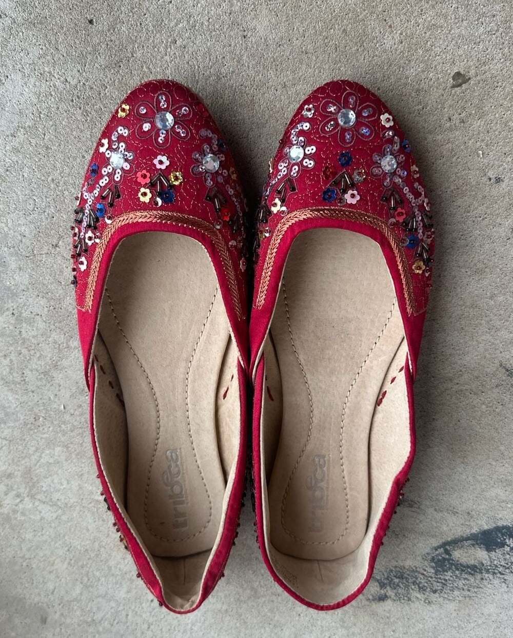 Tribeca by Kenneth Cole Jade Red Beaded Sequin Embellished Ballet Flats Size 8M